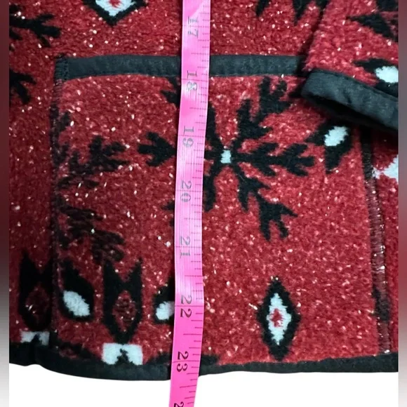 Vintage Tsunami Womens Jacket Red Fleece Snowflakes Aztec Buttons Pockets. Large - Picture 4 of 7